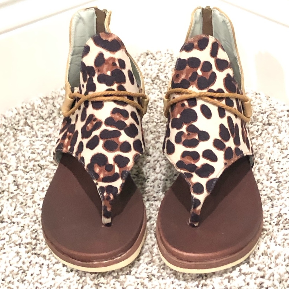 Leopard Cheetah Print Sandals Back Zipper Size 38